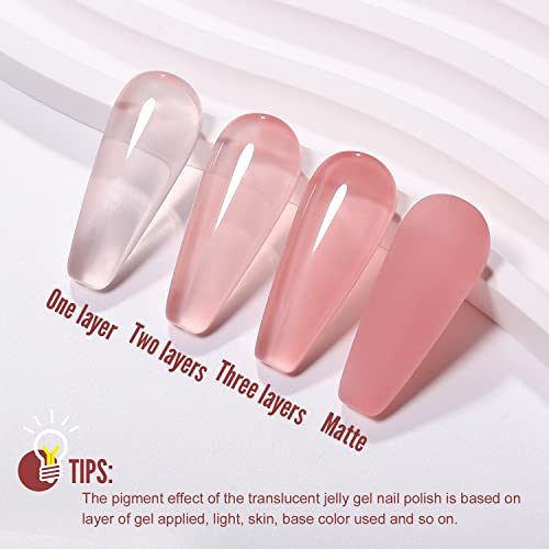 YOKEFELLLOW 10ml Pink UV Gel Nagellack,Rosa Nudefarben Hellbraun Nude Jelly Gel Transparent Semi Permanent Gellack,für Nagel Design LED Einweichen von Varnish Gel