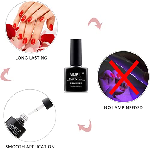 AIMEILI Nail Primer Gel Nail Prep Bond Primer für Gelnägel UV LED Gel Nagellack Acrylpulver Acryl Nägel 10ml