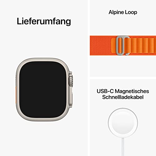 Apple Watch Ultra (GPS + Cellular, 49mm) Smartwatch - Titangehäuse, Alpine Loop Orange - Medium. Fitnesstracker, präzisesGPS, Aktionstaste, extra Lange Batterielaufzeit, helleres Retina Display
