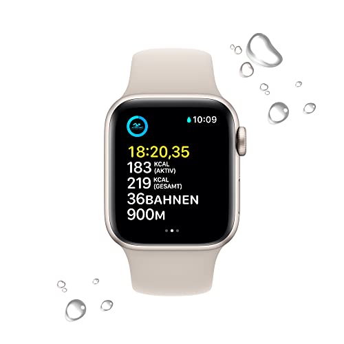 Apple Watch SE (2. Generation) (GPS, 40mm) Smartwatch - Aluminiumgehäuse Polarstern, Sportarmband Polarstern - Regular. Fitness-und Schlaftracker, Unfallerkennung, Herzfrequenzmesser, Wasserschutz