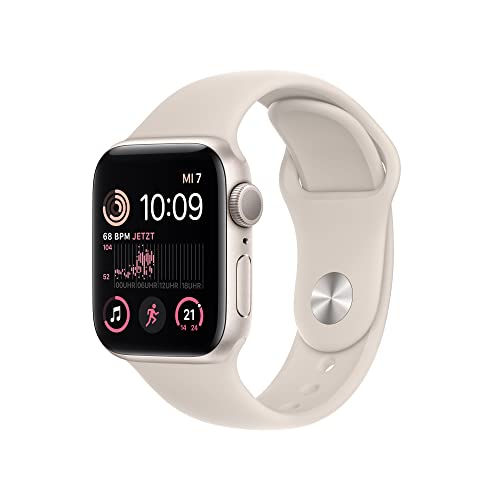 Apple Watch SE (2. Generation) (GPS, 40mm) Smartwatch - Aluminiumgehäuse Polarstern, Sportarmband Polarstern - Regular. Fitness-und Schlaftracker, Unfallerkennung, Herzfrequenzmesser, Wasserschutz