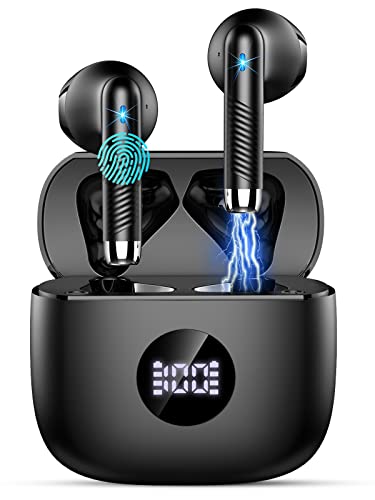 Bluetooth Kopfhörer, In Ear Kopfhörer Bluetooth 5.3 Kopfhörer Kabellos mit HD Mikrofon, HiFi Stereo Sound Ohrhörer 40 Std Spielzeit Kopfhörer mit USB-C Ladebox, LED Anzeige, IP7 Wasserdicht, Schwarz