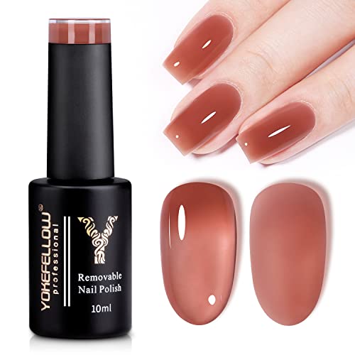 YOKEFELLLOW 10ml Bräunlich Rot UV Gel Nagellack,Nudefarben Nude Jelly Gel Transparent Semi Permanent Gellack,für Nagel Design LED Einweichen von Varnish Gel