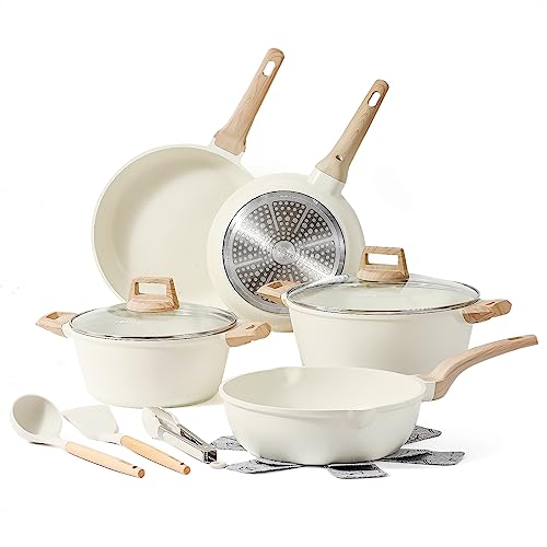 CAROTE Topfsets Pfannenset 12-Teilig,Pfanne 24,28cm,Topf 4/6.3L,Tiefe Bratpfanne 28cm,Antihaft-Beschichtung mit Deckel,Kochgeschirr-Set,Induktionspfanne