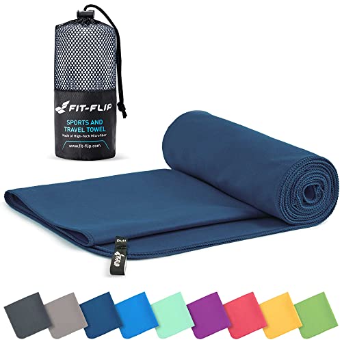 Fit-Flip Mikrofaser Handtuch - viele Farben & Größen - kompakte Microfaser Handtücher - das Sporthandtuch, Reisehandtuch, Strandhandtuch und als Microfaser Badetuch groß (100x200cm, Marineblau)