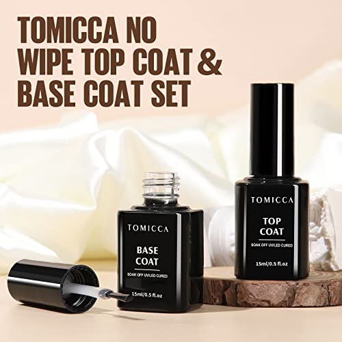 TOMICCA Base Coat Top Coat UV Nagellack Set,2 * 15ml Shellac Base Coat und No Wipe Top Coat,Soak-Off UV/LED Nagellack Gel Geschenk für Nagelstudio DIY Home…