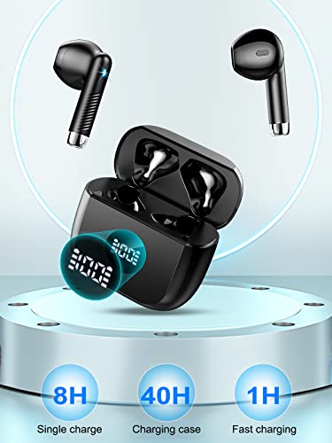 Bluetooth Kopfhörer, In Ear Kopfhörer Bluetooth 5.3 Kopfhörer Kabellos mit HD Mikrofon, HiFi Stereo Sound Ohrhörer 40 Std Spielzeit Kopfhörer mit USB-C Ladebox, LED Anzeige, IP7 Wasserdicht, Schwarz