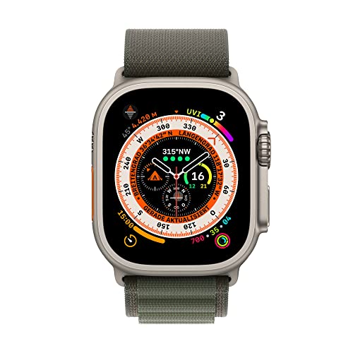 Apple Watch Ultra (GPS + Cellular, 49mm) Smartwatch - Titangehäuse, Alpine Loop Grün - Large. Fitnesstracker, präzisesGPS, Aktionstaste, extra Lange Batterielaufzeit, helleres Retina Display