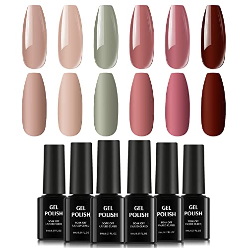 TOMICCA UV Gel Nagellack Nude,6*8ml Gel Shellac Nagellack Set,Homestay Nail Art Nagelsalon Design Maniküre Set