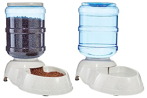 Amazon Basics Futter- und Wasserspender für Hunde, Größe L, Weiß, Klar