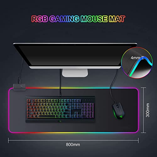 Gaming Mauspad RGB Mousepad 800x300mm XXL Gaming Mousepad groß mit 14 Beleuchtungs Modi 7 LED Farben Wasserdicht Anti Rutsch für Computer PC Professionelle Gamer, Schwarz