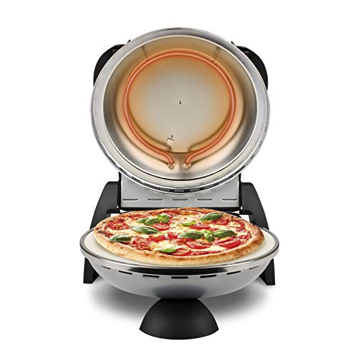 G3 Ferrari elektrischer Pizzaofen Delizia G1000606 silber, bis 400 Grad mit feuerfestem Naturstein / Pizza und Fladen uvm. in 3 Minuten / G3 Ferrari die Nr. 1 der Pizzamaker /auch für Tisch und Garten