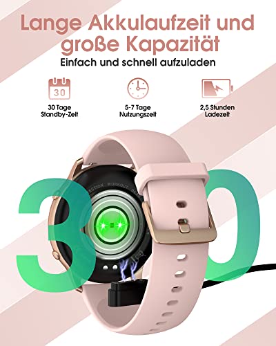 TUYOMA Smartwatch Damen, 1,3 Zoll Touchscreen Fitnessuhr Damen, IP68 Wasserdicht Sportuhr Schrittzähler mit Herzfrequenz, SpO2, Schlafmonitor, für iOS und Android