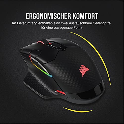 Corsair, USB, Dark Core RGB PRO SE kabellose Gaming-Maus mit kabelloser Qi-Aufladefunktion (18K DPI Sensor, Acht Programmierbare Tasten, Dynamische iCUE RGB-Hintergrundbeleuchtung) schwarz