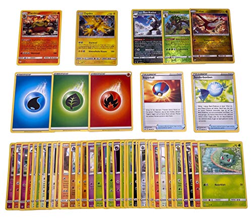 Pokemon Karten - 50 Verschiedene deutsche Karten inkl. garantierter Holo, Reverse Holo & Rare Karte + 100 Ultra Pro Kartenhüllen