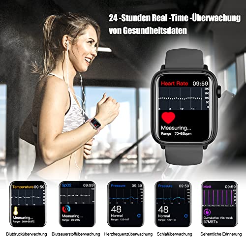 Tisoutec Smartwatch Damen Herren,Fitnessuhr Tracker mit Telefonfunktion 1.85" Touchscreen,Uhren Fitness Tracker IP67 Wasserdicht/Blutsauerstoff/Pulsmesser/Sportuhr Aktivitätstracker für Android/iOS