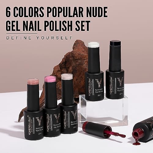 YOKEFELLLOW UV Gel Nagellack Set, 6PCS 10ml Gellack Nude Rosa Set,Semi Permanent Gel Nägel,Soak Off LED Kunst Maniküre Salon