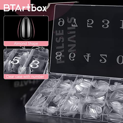 BTArtbox 500 Stück Mandel Tips für Nägel Mittel Full Cover Almond Nail Tips für Gelnägel Klare Acryl Nageltips Mandelform Künstliche Fingernägel mit Box, für Nagelstudios und DIY-Nagelkunst, 10 Größen