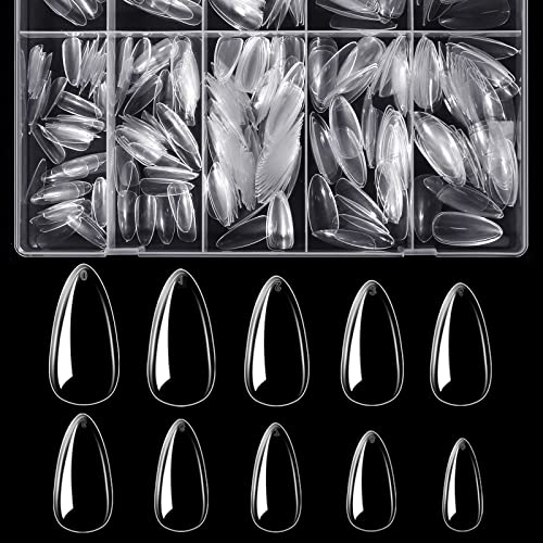 BTArtbox 500 Stück Mandel Tips für Nägel Mittel Full Cover Almond Nail Tips für Gelnägel Klare Acryl Nageltips Mandelform Künstliche Fingernägel mit Box, für Nagelstudios und DIY-Nagelkunst, 10 Größen