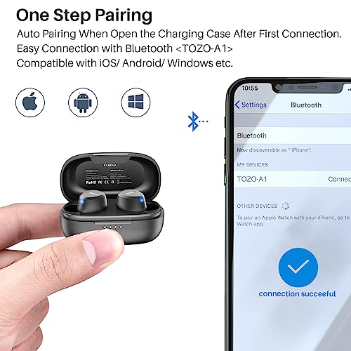 TOZO A1 Mini Bluetooth Kopfhörer, Kabellos Bluetooth 5.3, Leichte Drahtlose In-Ear Eingebautes Mic, Zu Tragen Ohrhörer (Kompatibel für kleine Ohren), Schwarz