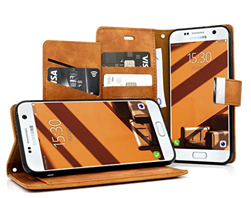 MyGadget Flip Case Klapphülle für Samsung Galaxy S7 mit 5X Kartenfach & Standfunktion - Wallet Hülle Kunstleder (PU) Schutzhülle Book Cover in Braun