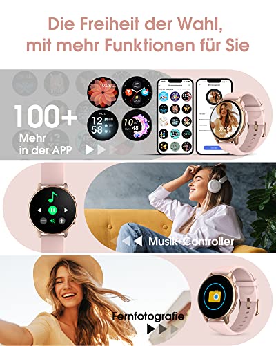 TUYOMA Smartwatch Damen, 1,3 Zoll Touchscreen Fitnessuhr Damen, IP68 Wasserdicht Sportuhr Schrittzähler mit Herzfrequenz, SpO2, Schlafmonitor, für iOS und Android