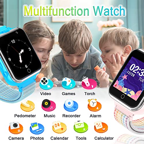 Kinder Smartwatch Telefon, Kind Uhr mit Zwei Wege Gespräch SOS MP3 Spiel Video Wiedergab Kameras Rekorder Wecker Schrittzähler Taschenrechner Taschenlampe Sportuhr für Jungen Mädche Geschenke