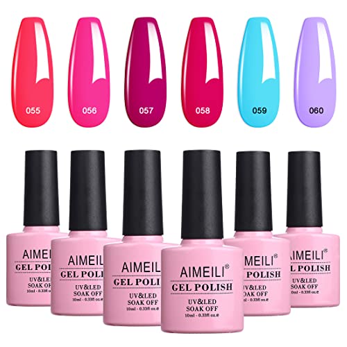 AIMEILI UV LED Gellack mehrfarbig ablösbarer Gel Nagellack Neon Gel Polish Set Kit - 6 x 10ml - Set Nummer 12