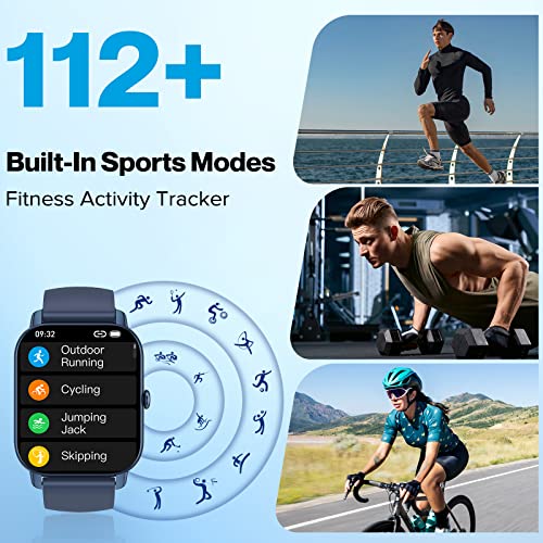 Aptkdoe Smartwatch Damen Herren mit Bluetooth Anrufe, 1.85 Zoll Voll Touch Screen Smart Watch, 112 Sportmodi Fitnessuhr, IP68 Wasserdicht Sportuhr mit Schrittzähler Schlafmonitor für iOS/Android Blau