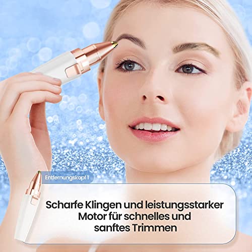 Augenbrauen Trimmer, 2 in 1 USB Augenbrauenrasierer Elektrisch und Gesichtshaarentferner für Frauen, Schmerzfreie Augenbrauen Epilierer Damen Für Körper Gesichtshaare Lippen Kinn, mit LED-Licht