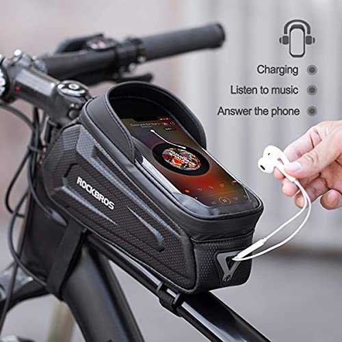 ROCKBROS Fahrrad Rahmentasche Lenkertasche Wasserdicht Handytasche für Smartphone bis zu 6.8 Zoll mit TPU Sensitivem Touchscreen für Montainbikes, Rennrad, Ebikes