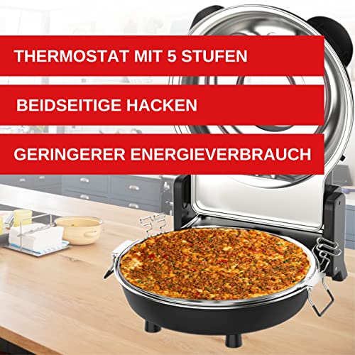 ERATEC - Pizzamaker SET PM-27. Elektrischer Pizzaofen für innen & außen. Tisch-Ofen bis zu 400°C, Platz für große Pizza. Inhalt: Mini Backofen Schwarz inkl. Zubehör: Pizzaschieber und Pizzaschneider