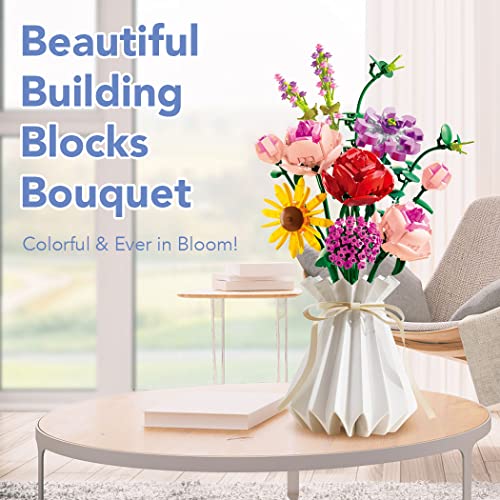 Etarnfly Blumen Bausteine Set, 530 PCS Künstliche Blumenstrauß Kunstpflanzen DIY Bauspielzeugsets Bouquet Baustein für Hausdeko, Geschenke für Mutter Frauen Freundin Kinder 6+, Botanical Collection