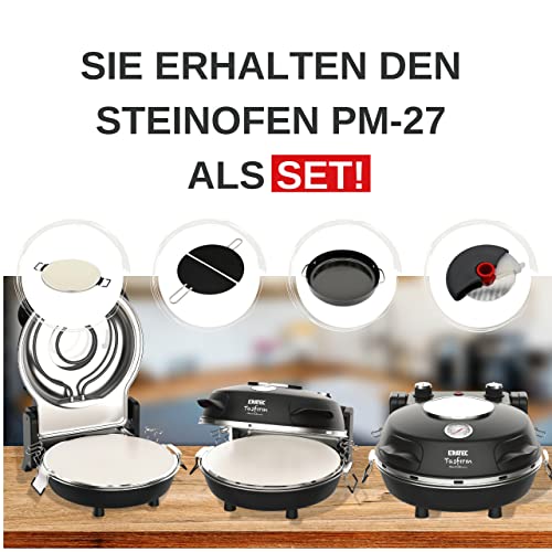 ERATEC - Pizzamaker SET PM-27. Elektrischer Pizzaofen für innen & außen. Tisch-Ofen bis zu 400°C, Platz für große Pizza. Inhalt: Mini Backofen Schwarz inkl. Zubehör: Pizzaschieber und Pizzaschneider