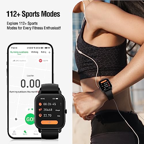 Smartwatch Herren mit Telefonfunktion, 1.85" Touchscreen Smart Watch, 112 Sportmodi Fitnessuhr Herren Damen mit Pulsmesser, Schlafmonitor, Schrittzähler, IP68 Wasserdicht Armbanduhr für Android iOS