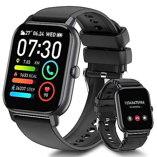 Smart Watch for Men Women Answer/Make Call, 1.85'' Screen Fitness Watch, Heart Rate Monitor, Smartwatch with Step Counter, IP68 Waterproof, 112 Sports Modes Activity Fitness Tracker for Android IOS