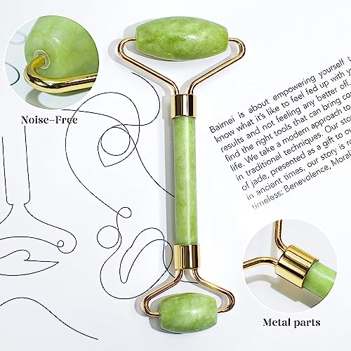 BAIMEI Gua Sha und Face Roller Tool, Jade Roller Gesichts- und Nackenmassagegerät, Gua Sha beruhigt und entspannt die Haut, verbessert Augenschwellungen