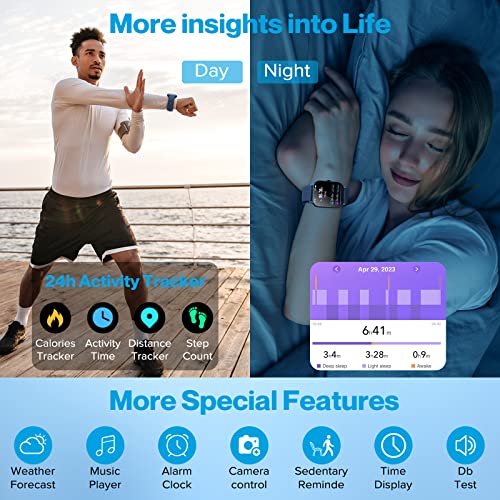 Aptkdoe Smartwatch Damen Herren mit Bluetooth Anrufe, 1.85 Zoll Voll Touch Screen Smart Watch, 112 Sportmodi Fitnessuhr, IP68 Wasserdicht Sportuhr mit Schrittzähler Schlafmonitor für iOS/Android Blau