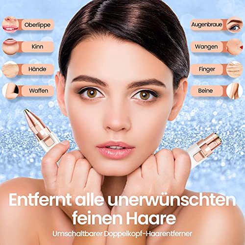 Augenbrauen Trimmer, 2 in 1 USB Augenbrauenrasierer Elektrisch und Gesichtshaarentferner für Frauen, Schmerzfreie Augenbrauen Epilierer Damen Für Körper Gesichtshaare Lippen Kinn, mit LED-Licht