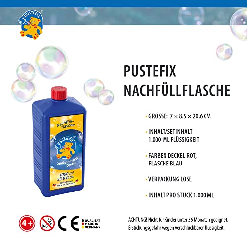 PUSTEFIX Seifenblasen Nachfüllflasche Maxi 1L I Seifenblasenflüssigkeit für bunte Blasen I Made in Germany I extra Flüssigkeit für mehr Bubble Spaß I für Kinder & Erwachsene auf Geburtstag, Hochzeit