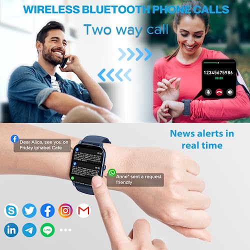 Aptkdoe Smartwatch Damen Herren mit Bluetooth Anrufe, 1.85 Zoll Voll Touch Screen Smart Watch, 112 Sportmodi Fitnessuhr, IP68 Wasserdicht Sportuhr mit Schrittzähler Schlafmonitor für iOS/Android Blau