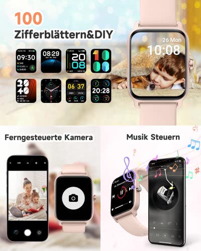 Smartwatch Damen mit Telefonfunktion 1.8" Alexa Integriert Herren Fitnessuhr 100+ Sportmodi, Pulsmesser SpO2 Stress Ein-klick Messen, Schlafmonitor, IP68, Sport Auto Identifizierung für IOS/Android