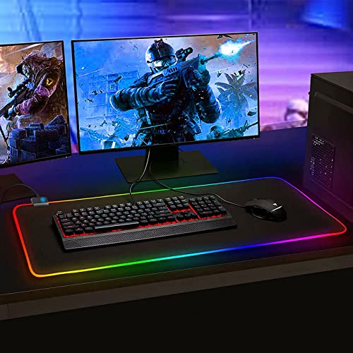 Gaming Mauspad RGB Mousepad 800x300mm XXL Gaming Mousepad groß mit 14 Beleuchtungs Modi 7 LED Farben Wasserdicht Anti Rutsch für Computer PC Professionelle Gamer, Schwarz