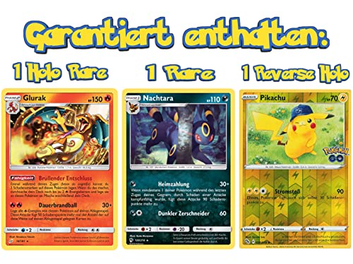 Pokemon Karten - 50 Verschiedene deutsche Karten inkl. garantierter Holo, Reverse Holo & Rare Karte + 100 Ultra Pro Kartenhüllen