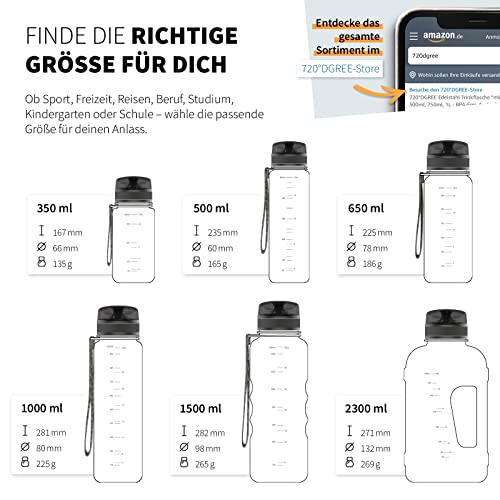 720°DGREE Trinkflasche “uberBottle“ softTouch +Früchtebehälter - 1L - BPA-Frei - Wasserflasche für Uni, Sport, Fitness, Fahrrad, Outdoor - Sportflasche aus Tritan - Leicht, Bruchsicher, Nachhaltig