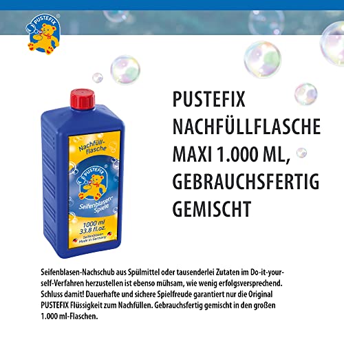 PUSTEFIX Seifenblasen Nachfüllflasche Maxi 1L I Seifenblasenflüssigkeit für bunte Blasen I Made in Germany I extra Flüssigkeit für mehr Bubble Spaß I für Kinder & Erwachsene auf Geburtstag, Hochzeit