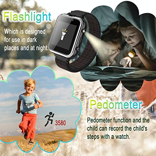 Kinder Smartwatch Telefon, Kind Uhr mit Zwei Wege Gespräch SOS MP3 Spiel Video Wiedergab Kameras Rekorder Wecker Schrittzähler Taschenrechner Taschenlampe Sportuhr für Jungen Mädche Geschenke