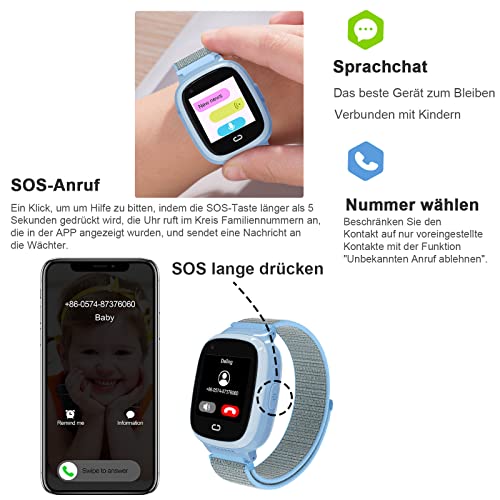 PTHTECHUS® Kinder Smartwatch Telefon mit GPS 4G, Videoanruf Sprachchat Kinder Anrufen Uhr mit GPS Tracker SOS Kamera APP-Verwaltung Armband Kompatibel Android und IOS für Jungen Mädchen Geschenk