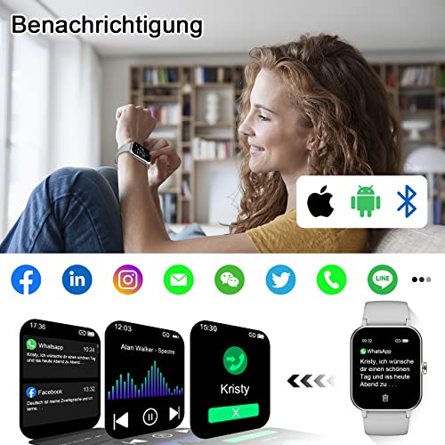 IOWODO Smartwatch Damen Herren 1,69'' Uhren IP68 Wasserdicht Fitnessuhr Tracker mit Pulsschlag SpO2 Schrittzähler Temperatur Schlafmonitor 25 Trainingsmodi Smart Watch für Android iOS (Grau)