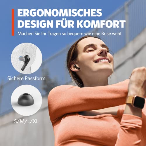 EarFun Air Bluetooth Kopfhörer, In Ear Kopfhörer Kabellos mit 4 Mics Geräuschabschirmung, Stereo-Bass, Lautstärkeregler, 35 Std. Akku, Touch-Bedienung, IPX7, Wireless Charging